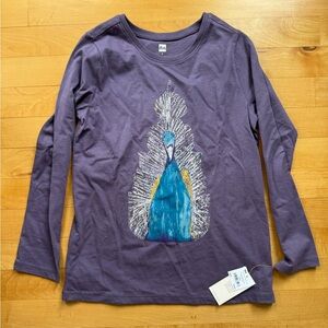 Tea Collection Purple Long Sleeve Tee with peacock Accent